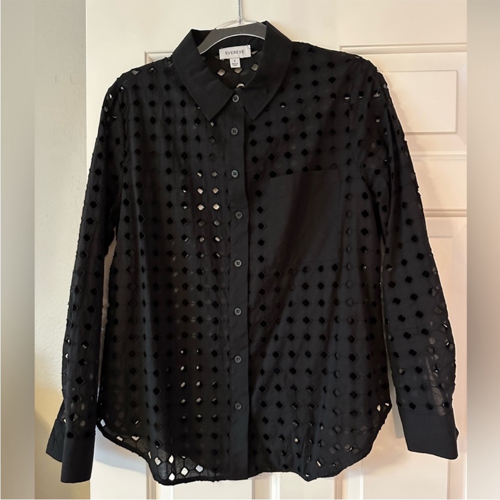 Evereve Black Eyelet Button Down Shirt